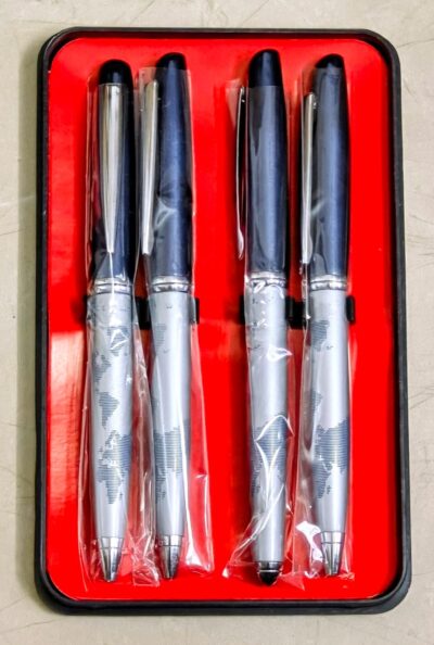 4 Piece Luxury Metail Body Pen Set with Pvc Case,1 Roller Pen, 3 Ballpoint Pen Refills | Gift for Office & Business